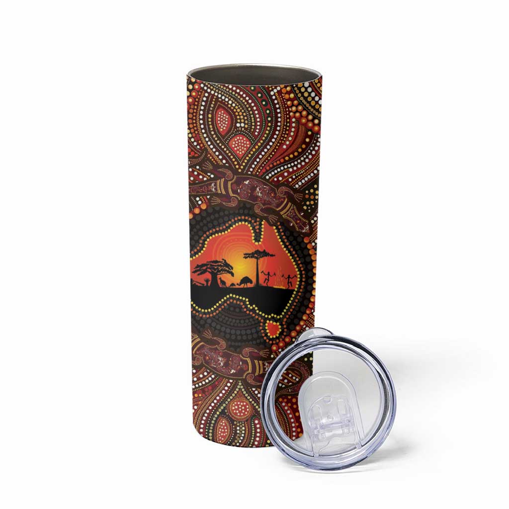 Lizard and Australia Map Skinny Tumbler Aboriginal Dot Painting
