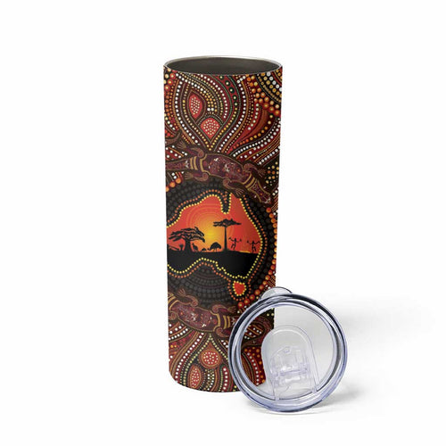 Lizard and Australia Map Skinny Tumbler Aboriginal Dot Painting