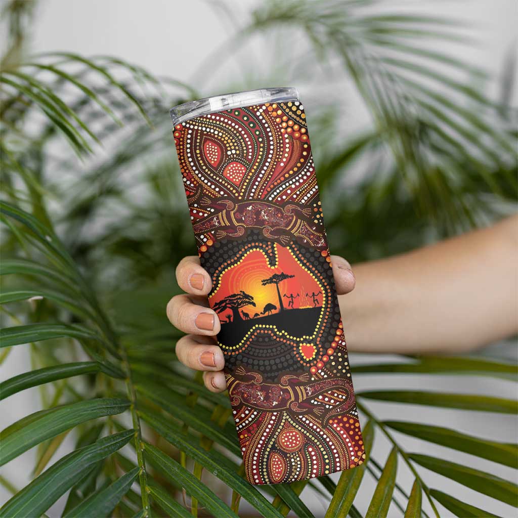Lizard and Australia Map Skinny Tumbler Aboriginal Dot Painting