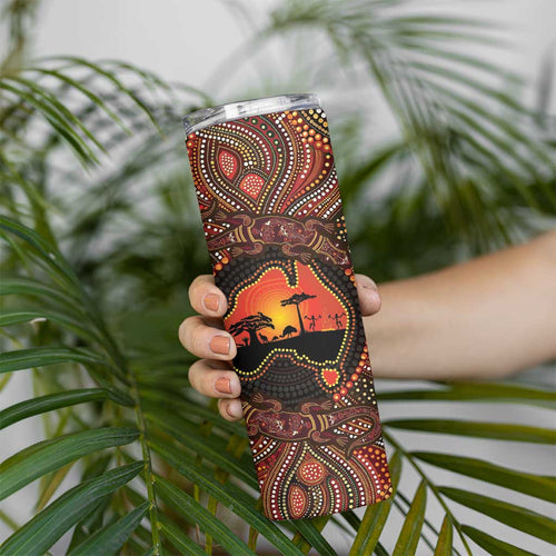 Lizard and Australia Map Skinny Tumbler Aboriginal Dot Painting