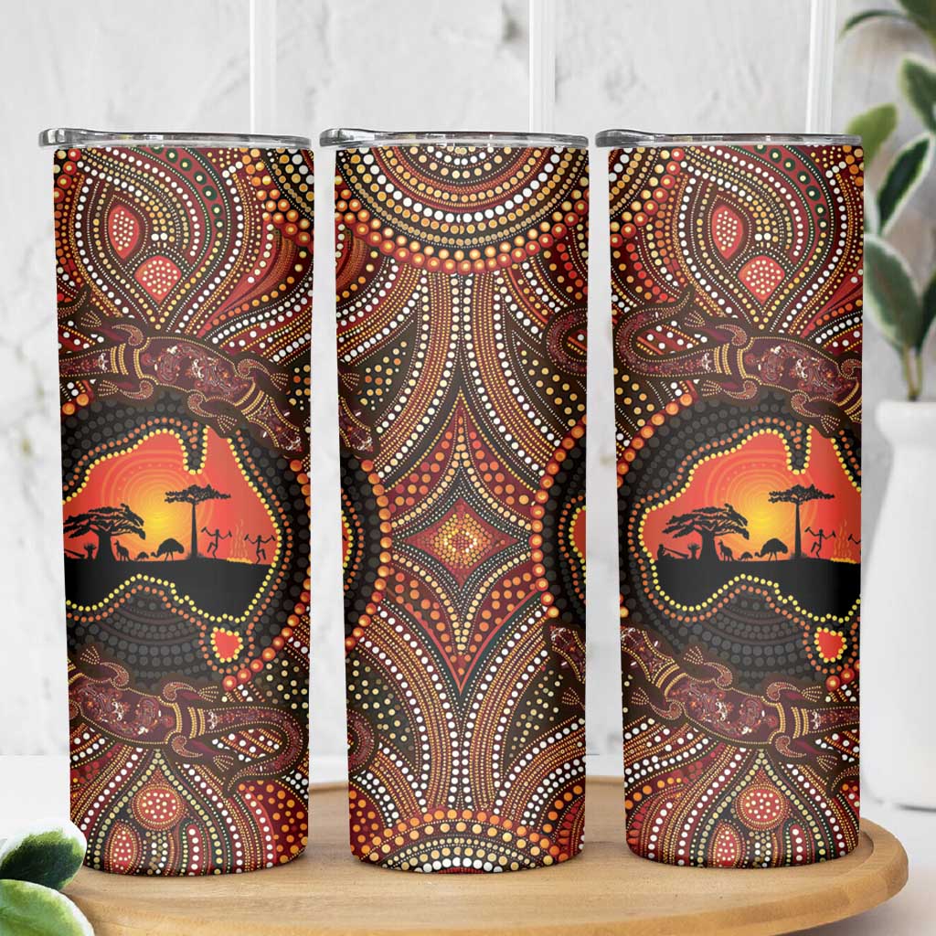 Lizard and Australia Map Skinny Tumbler Aboriginal Dot Painting