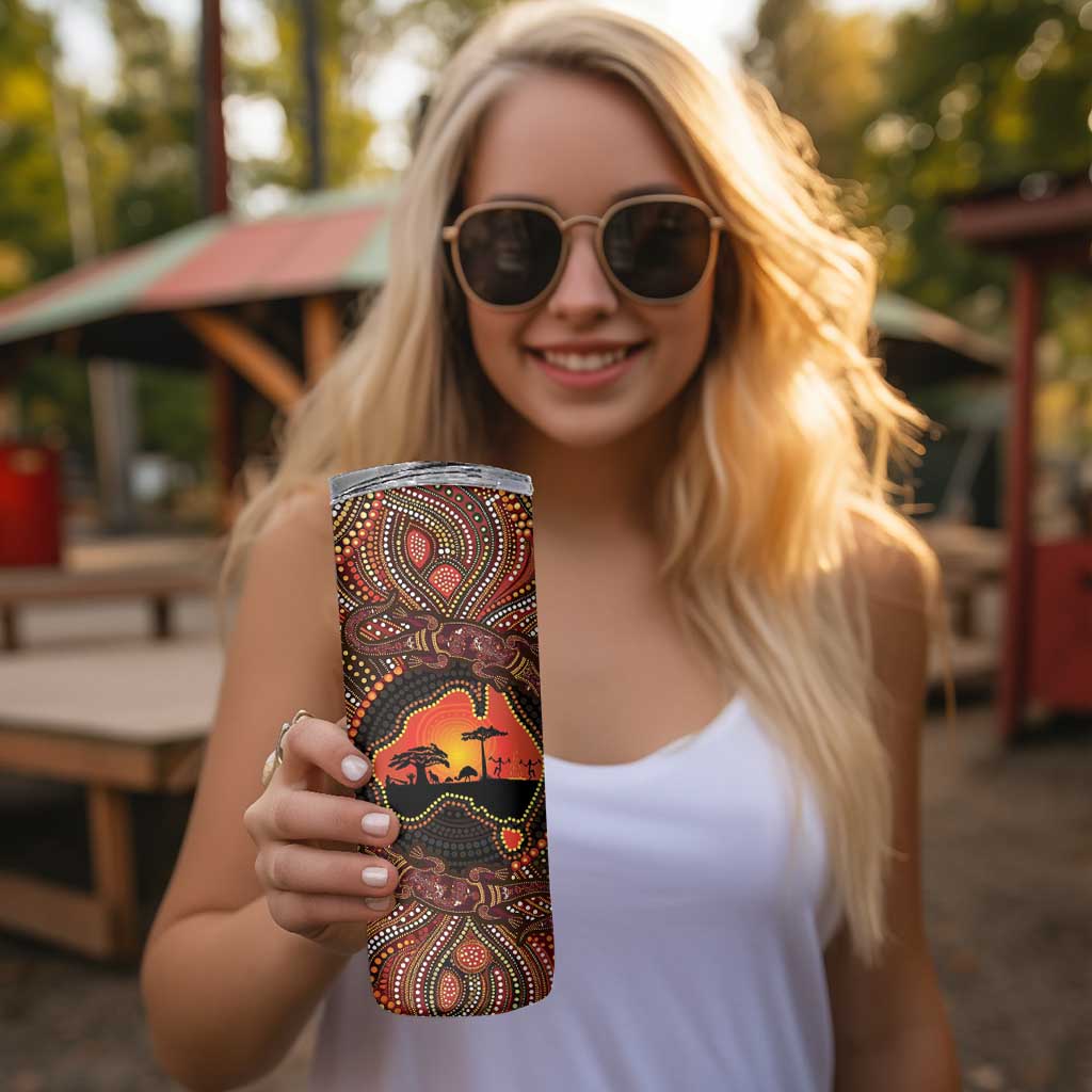 Lizard and Australia Map Skinny Tumbler Aboriginal Dot Painting