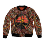 Lizard and Australia Map Sleeve Zip Bomber Jacket Aboriginal Dot Painting