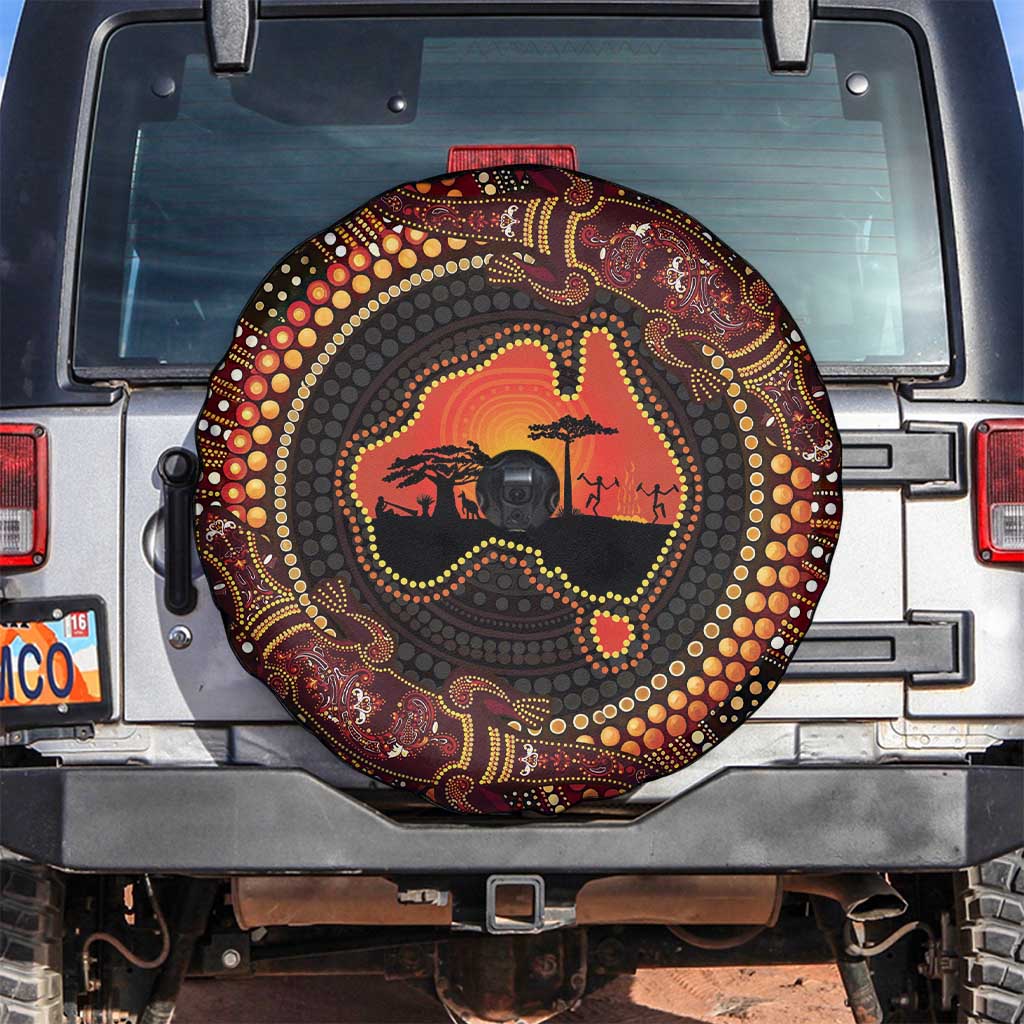 Lizard and Australia Map Spare Tire Cover Aboriginal Dot Painting