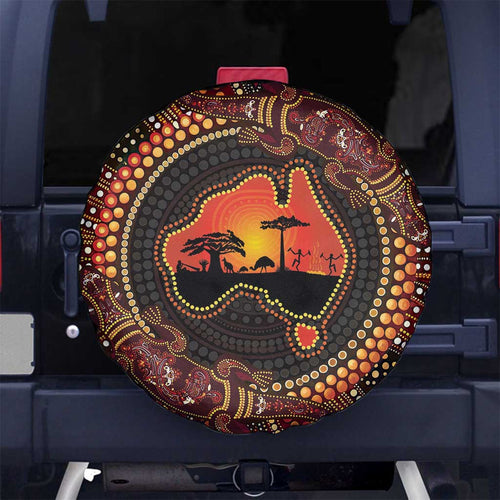 Lizard and Australia Map Spare Tire Cover Aboriginal Dot Painting