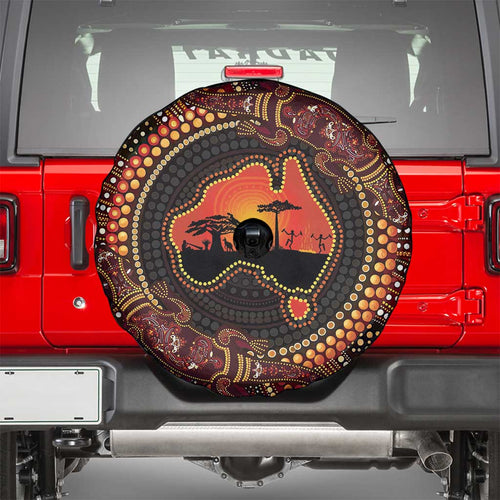 Lizard and Australia Map Spare Tire Cover Aboriginal Dot Painting