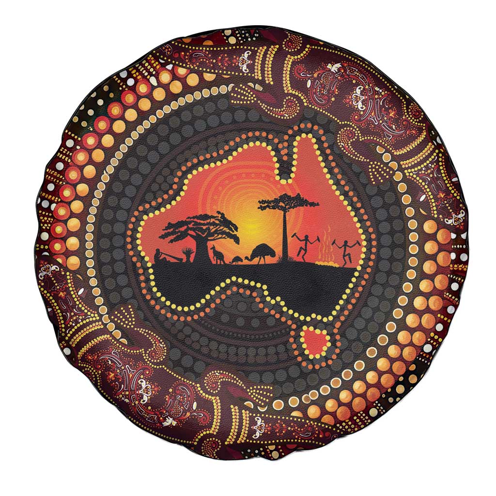 Lizard and Australia Map Spare Tire Cover Aboriginal Dot Painting