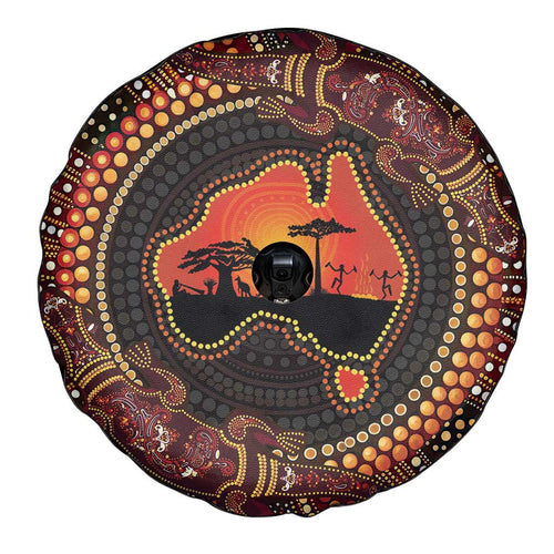 Lizard and Australia Map Spare Tire Cover Aboriginal Dot Painting
