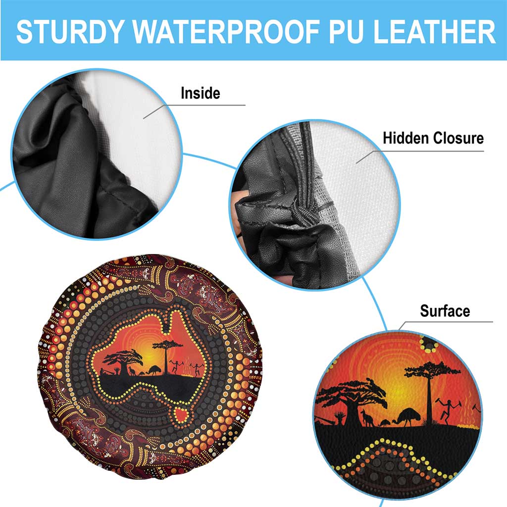 Lizard and Australia Map Spare Tire Cover Aboriginal Dot Painting
