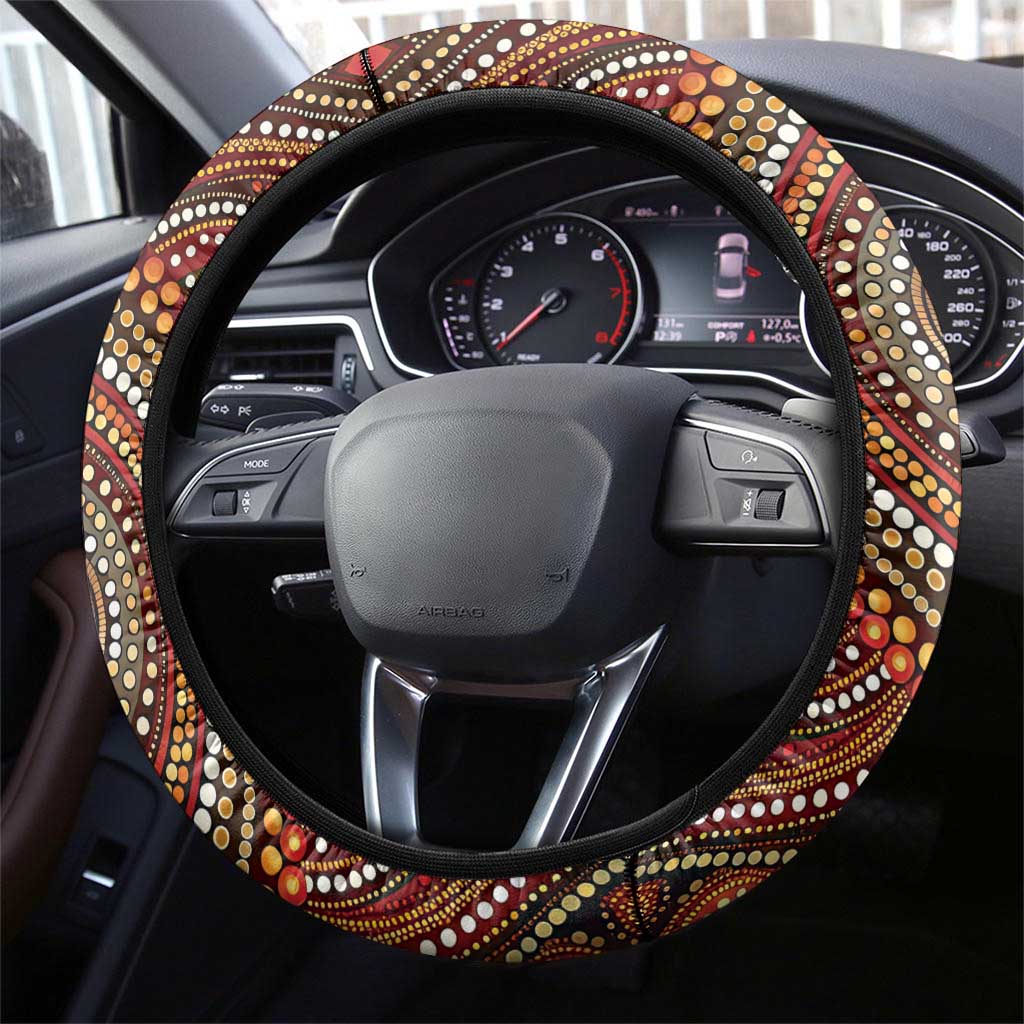 Lizard and Australia Map Steering Wheel Cover Aboriginal Dot Painting