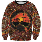 Lizard and Australia Map Sweatshirt Aboriginal Dot Painting