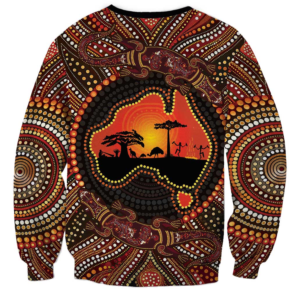 Lizard and Australia Map Sweatshirt Aboriginal Dot Painting