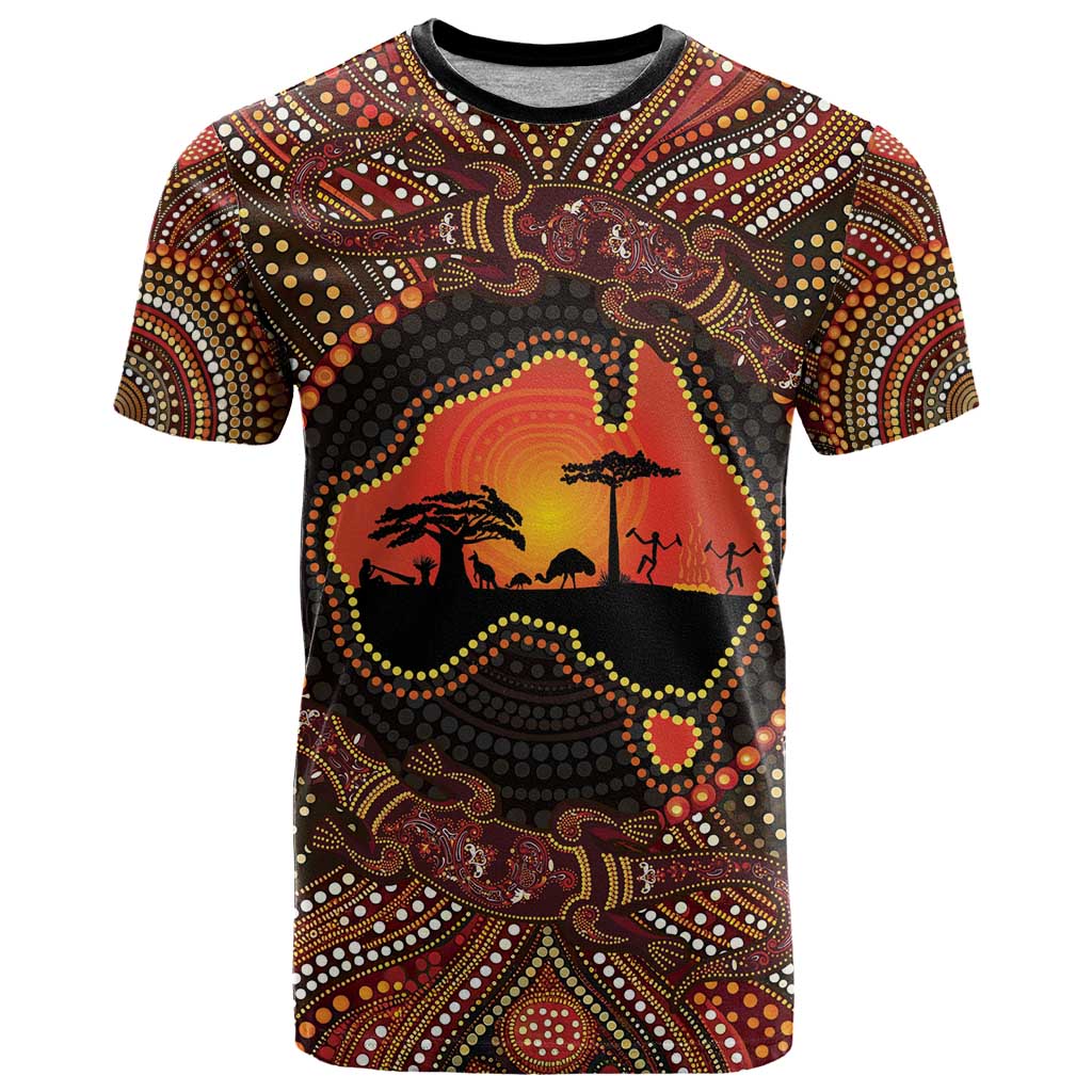 Lizard and Australia Map T Shirt Aboriginal Dot Painting