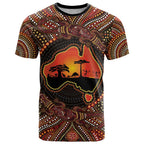 Lizard and Australia Map T Shirt Aboriginal Dot Painting