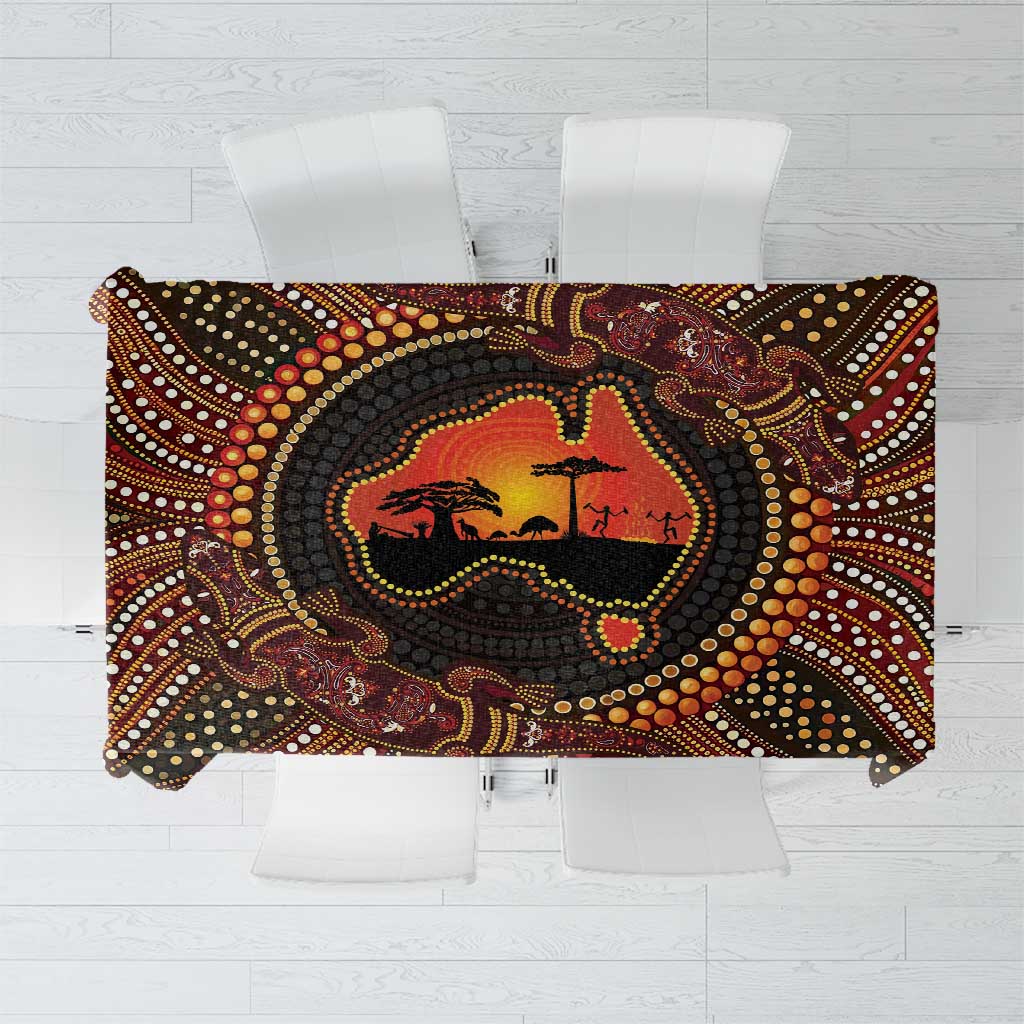 Lizard and Australia Map Tablecloth Aboriginal Dot Painting