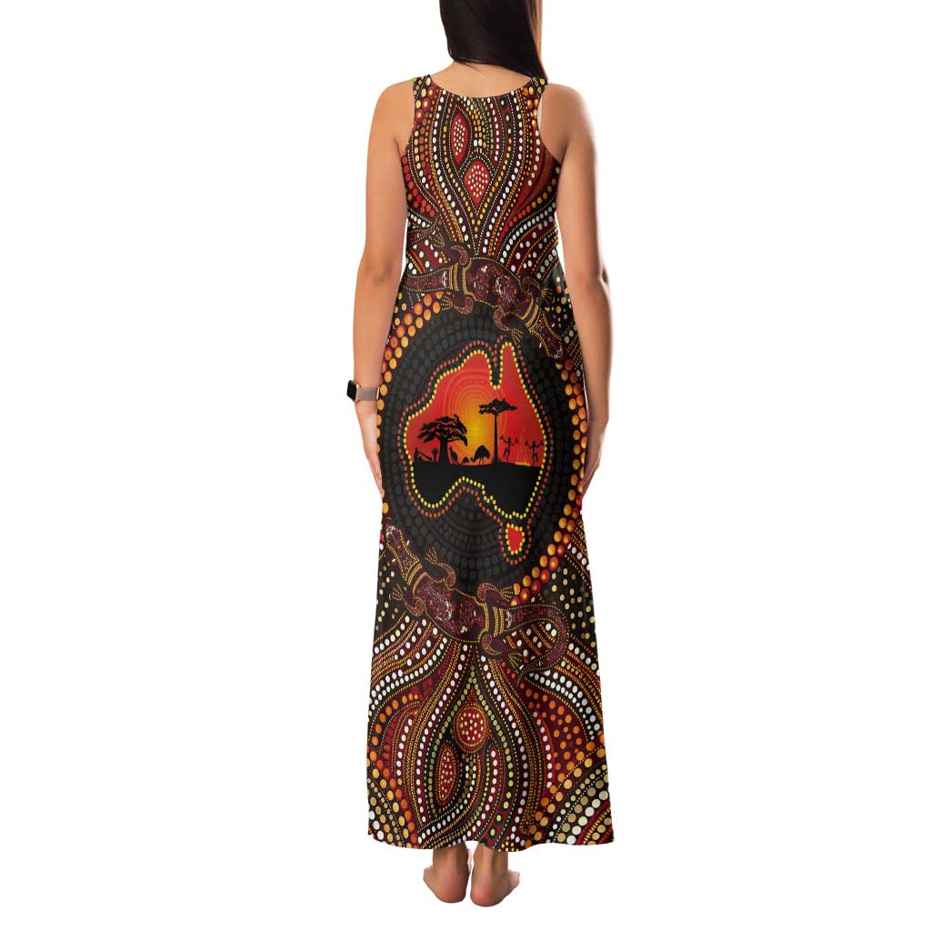 Lizard and Australia Map Tank Maxi Dress Aboriginal Dot Painting