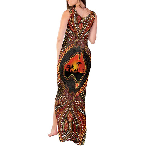 Lizard and Australia Map Tank Maxi Dress Aboriginal Dot Painting