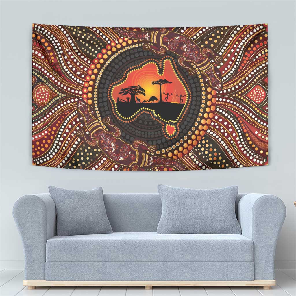 Lizard and Australia Map Tapestry Aboriginal Dot Painting