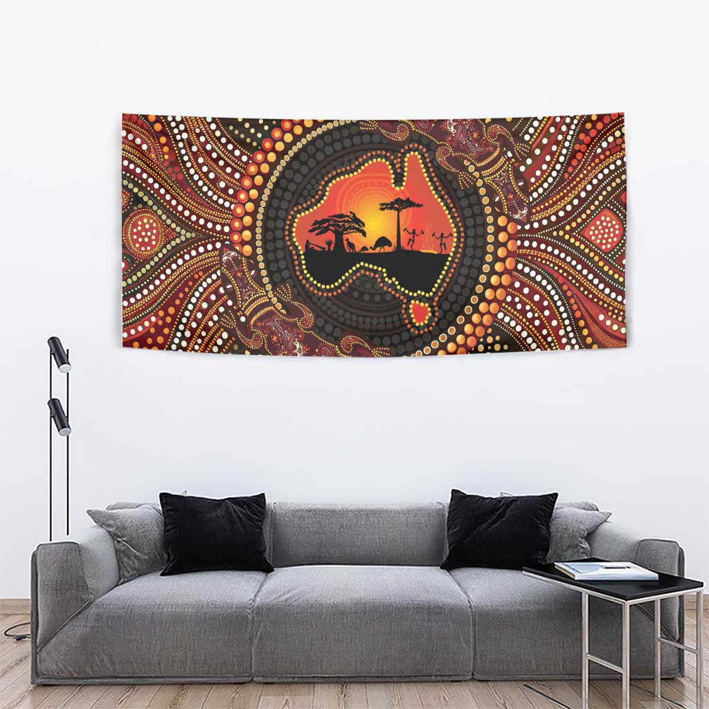 Lizard and Australia Map Tapestry Aboriginal Dot Painting