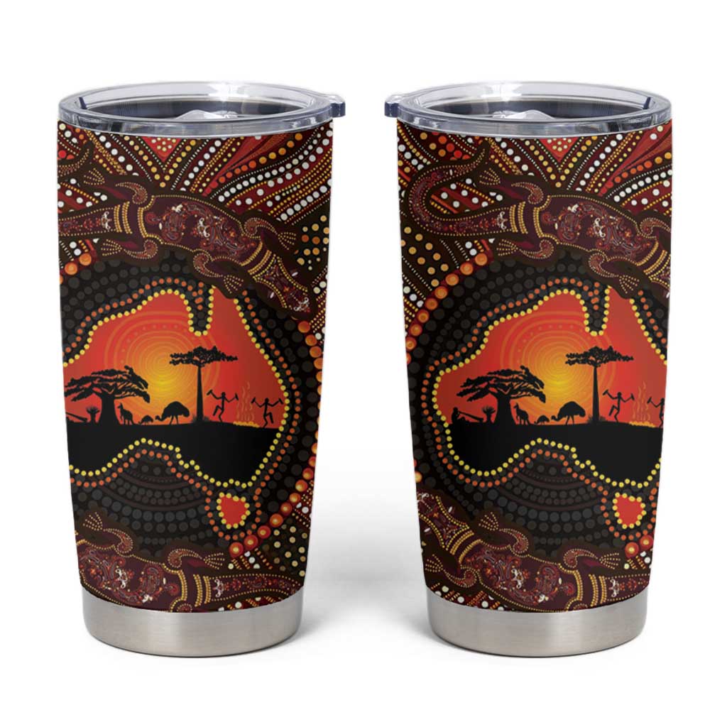 Lizard and Australia Map Tumbler Cup Aboriginal Dot Painting