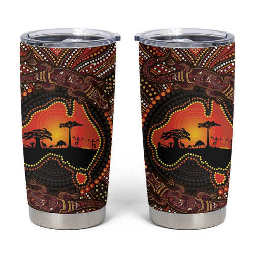 Lizard and Australia Map Tumbler Cup Aboriginal Dot Painting