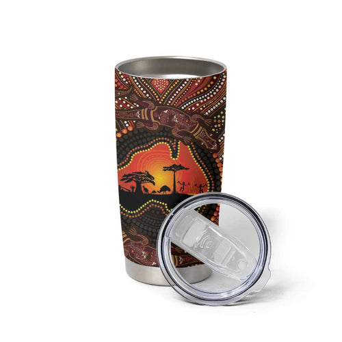 Lizard and Australia Map Tumbler Cup Aboriginal Dot Painting