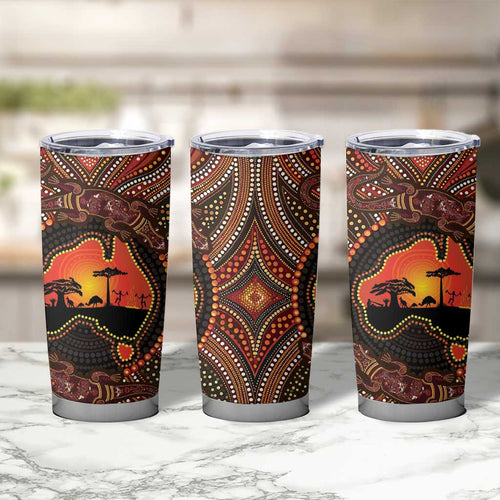 Lizard and Australia Map Tumbler Cup Aboriginal Dot Painting