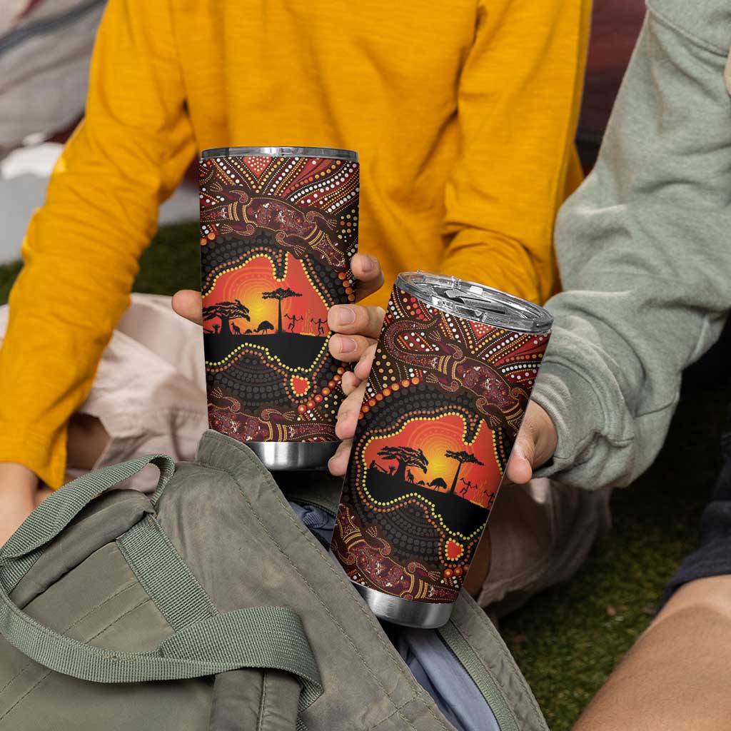 Lizard and Australia Map Tumbler Cup Aboriginal Dot Painting