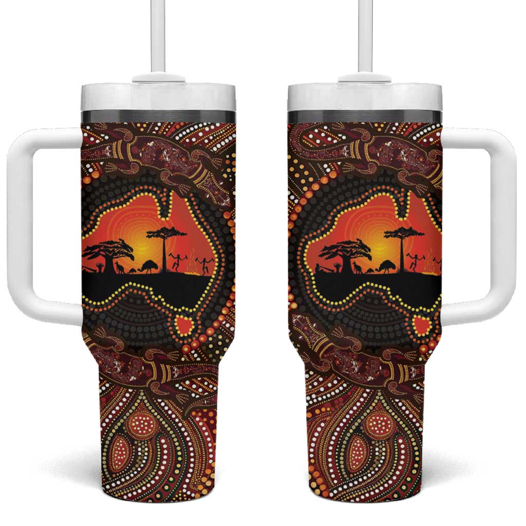 Lizard and Australia Map Tumbler With Handle Aboriginal Dot Painting