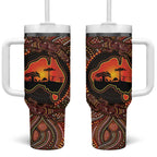 Lizard and Australia Map Tumbler With Handle Aboriginal Dot Painting
