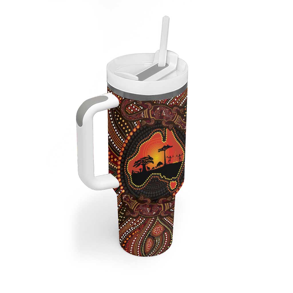 Lizard and Australia Map Tumbler With Handle Aboriginal Dot Painting