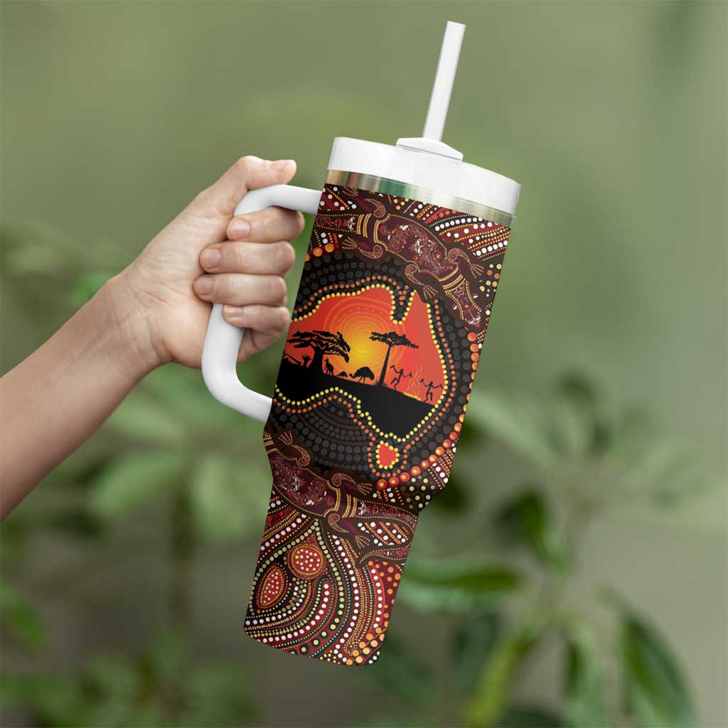 Lizard and Australia Map Tumbler With Handle Aboriginal Dot Painting