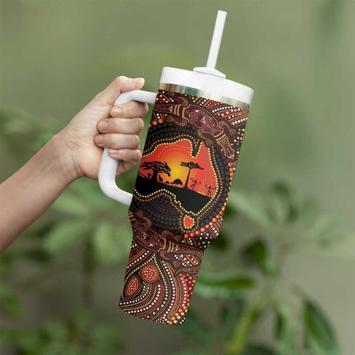 Lizard and Australia Map Tumbler With Handle Aboriginal Dot Painting