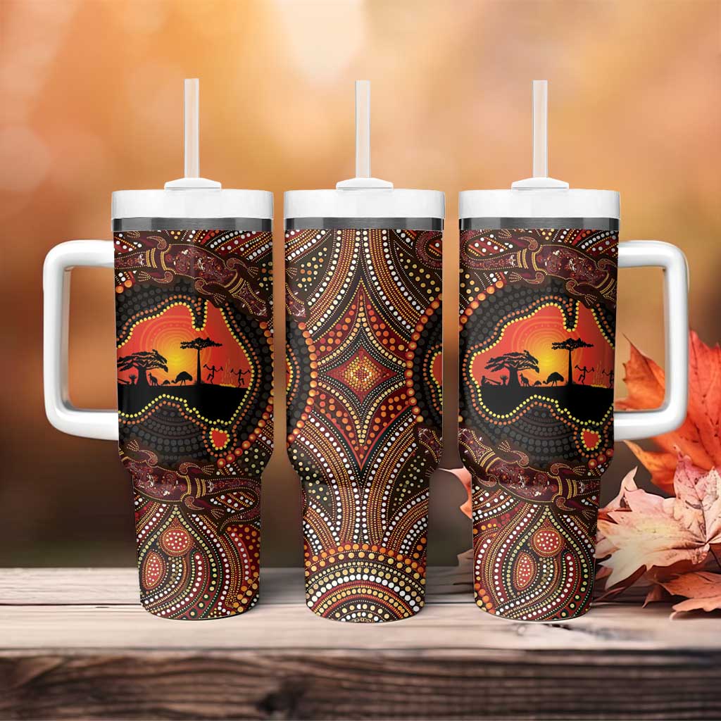 Lizard and Australia Map Tumbler With Handle Aboriginal Dot Painting