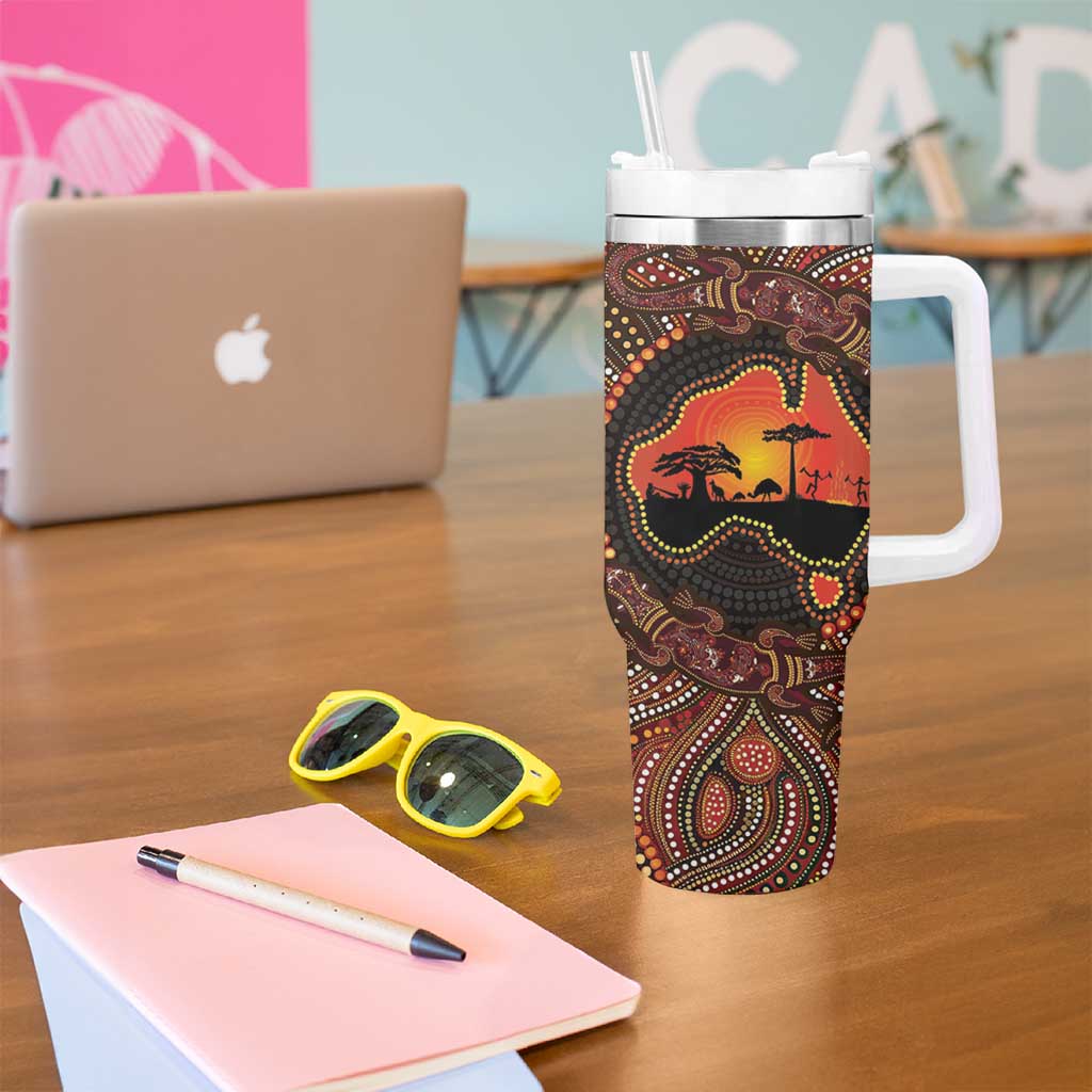Lizard and Australia Map Tumbler With Handle Aboriginal Dot Painting