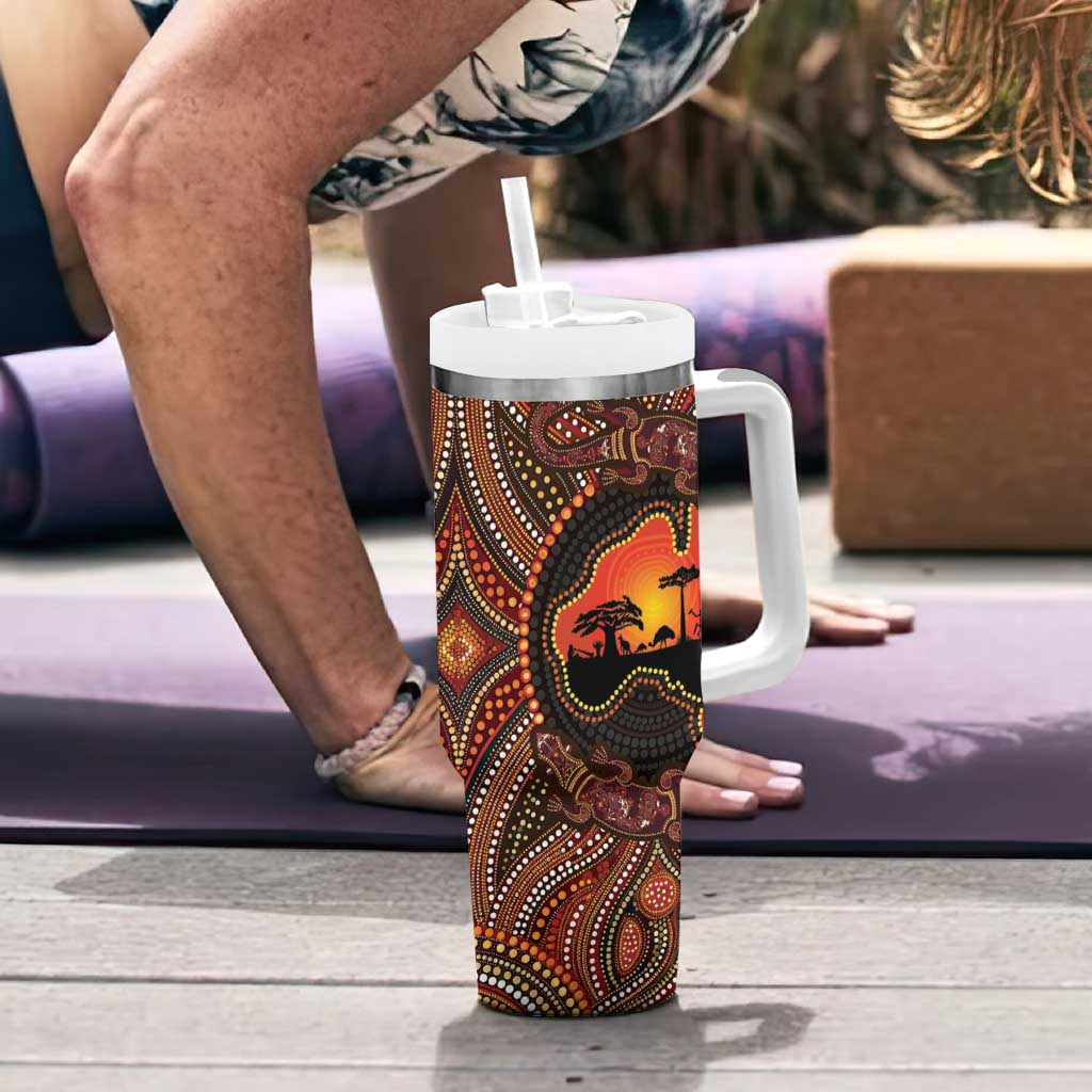 Lizard and Australia Map Tumbler With Handle Aboriginal Dot Painting