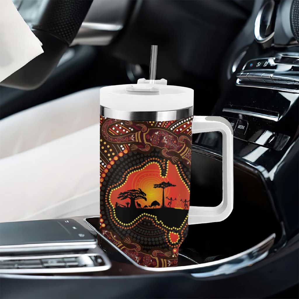 Lizard and Australia Map Tumbler With Handle Aboriginal Dot Painting