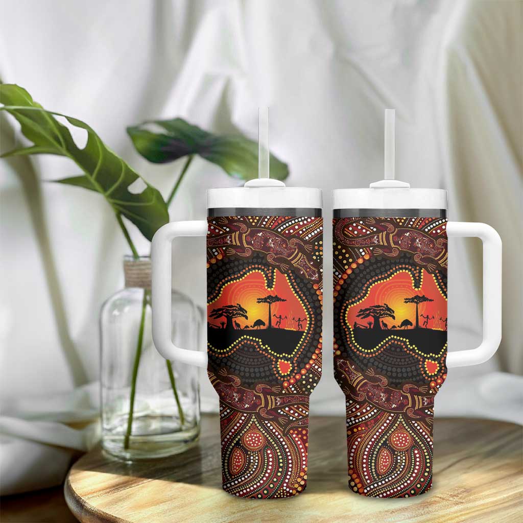 Lizard and Australia Map Tumbler With Handle Aboriginal Dot Painting