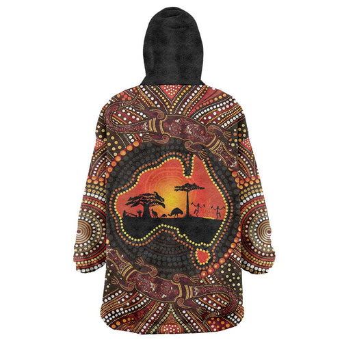 Lizard and Australia Map Wearable Blanket Hoodie Aboriginal Dot Painting