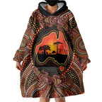 Lizard and Australia Map Wearable Blanket Hoodie Aboriginal Dot Painting