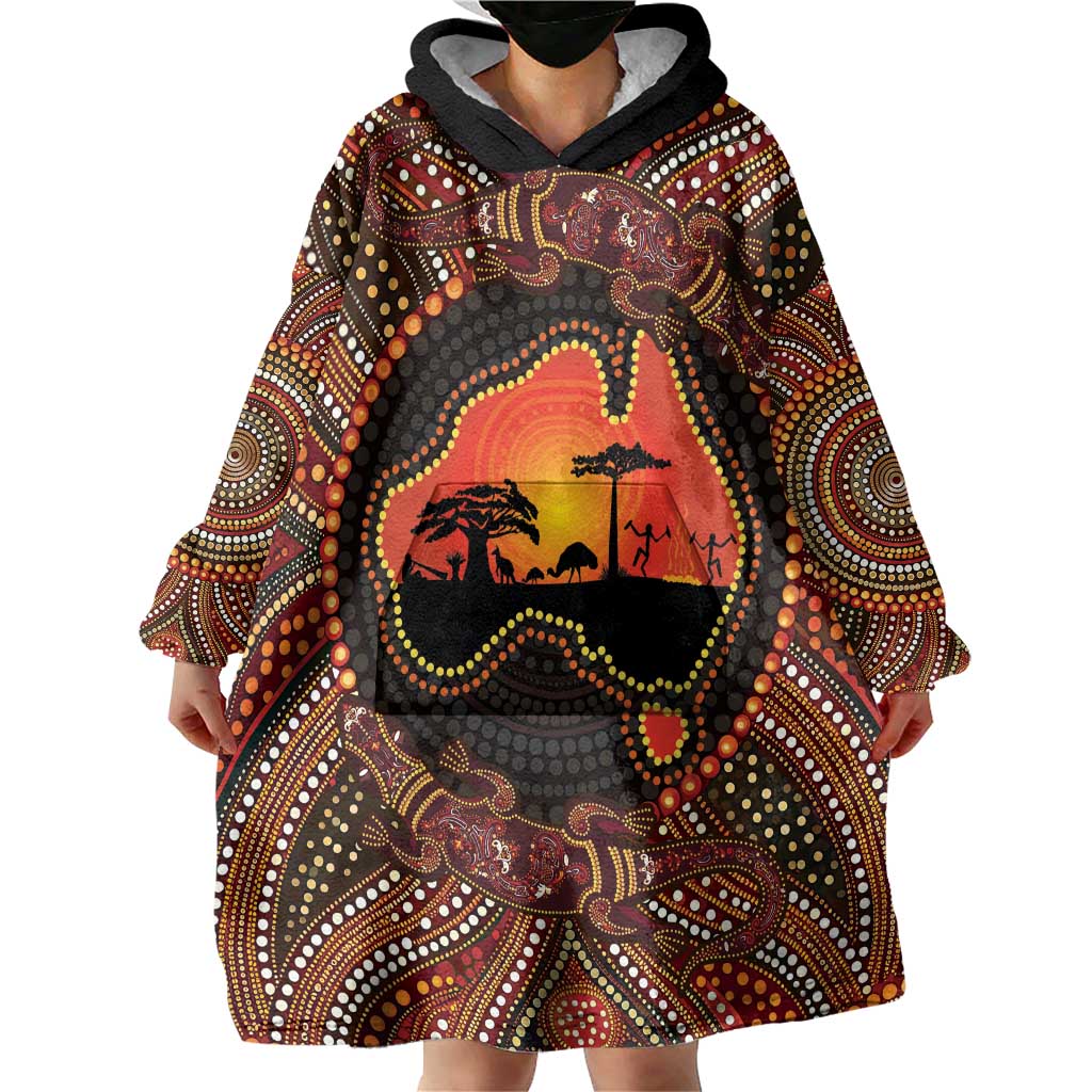 Lizard and Australia Map Wearable Blanket Hoodie Aboriginal Dot Painting