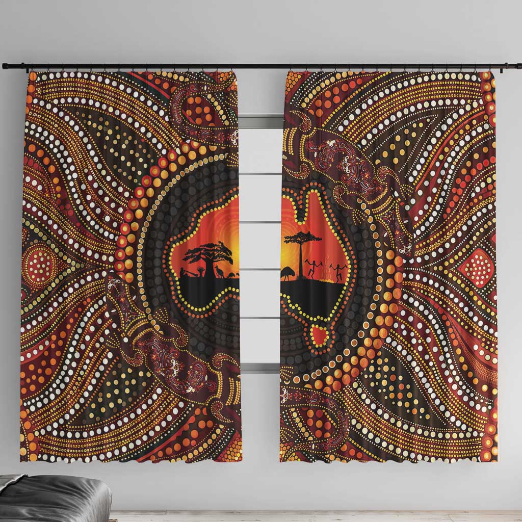 Lizard and Australia Map Window Curtain Aboriginal Dot Painting