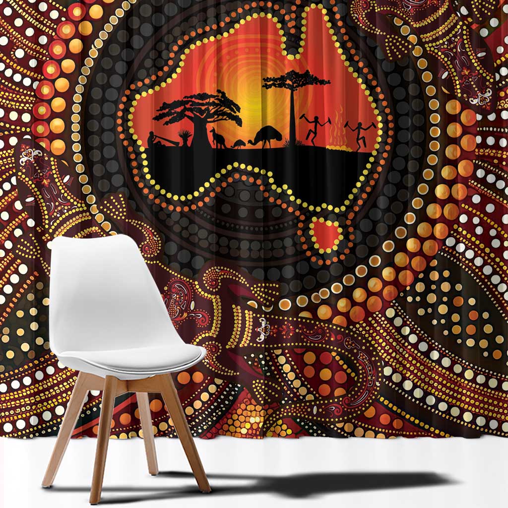 Lizard and Australia Map Window Curtain Aboriginal Dot Painting