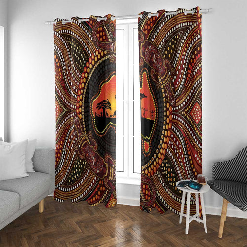 Lizard and Australia Map Window Curtain Aboriginal Dot Painting