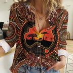 Lizard and Australia Map Women Casual Shirt Aboriginal Dot Painting