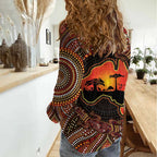 Lizard and Australia Map Women Casual Shirt Aboriginal Dot Painting