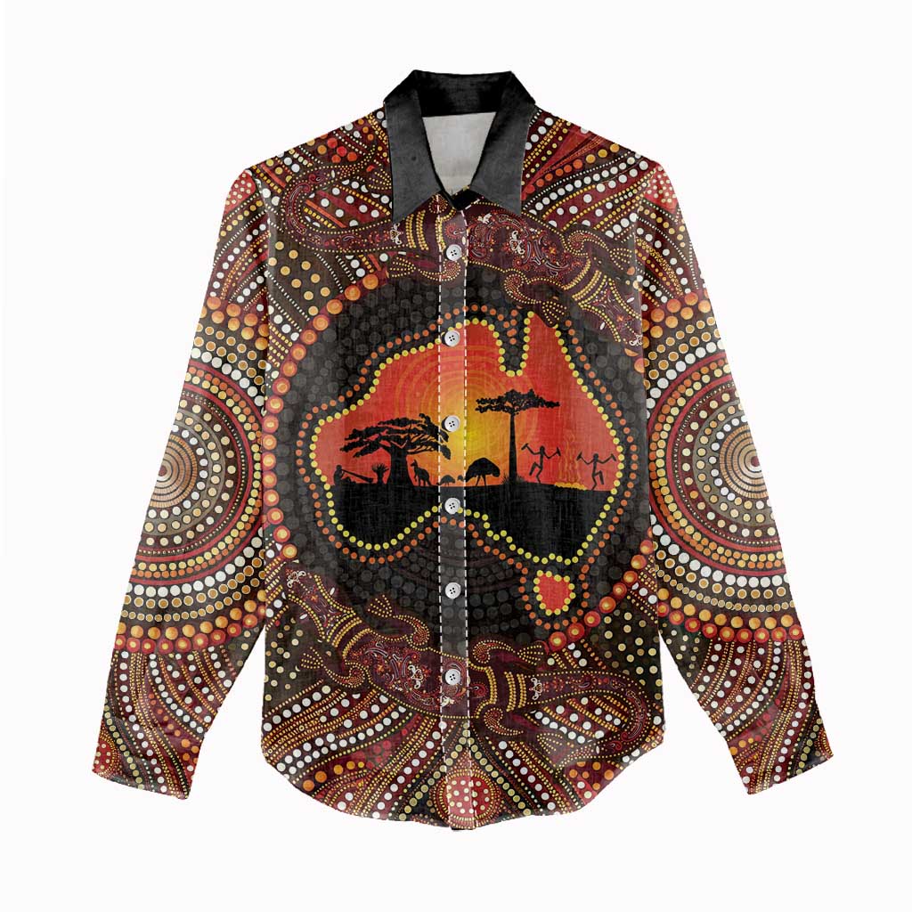 Lizard and Australia Map Women Casual Shirt Aboriginal Dot Painting