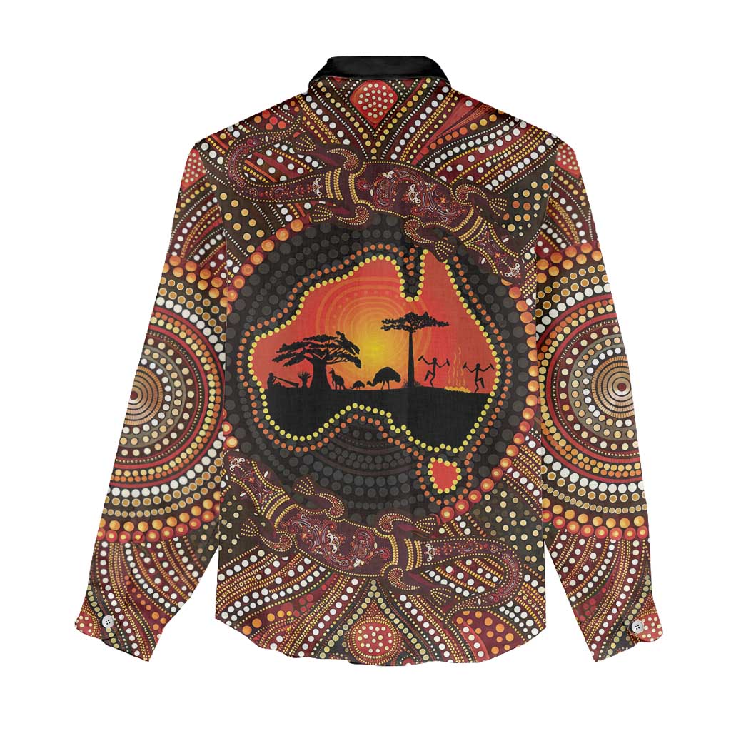 Lizard and Australia Map Women Casual Shirt Aboriginal Dot Painting
