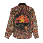 Lizard and Australia Map Women Casual Shirt Aboriginal Dot Painting