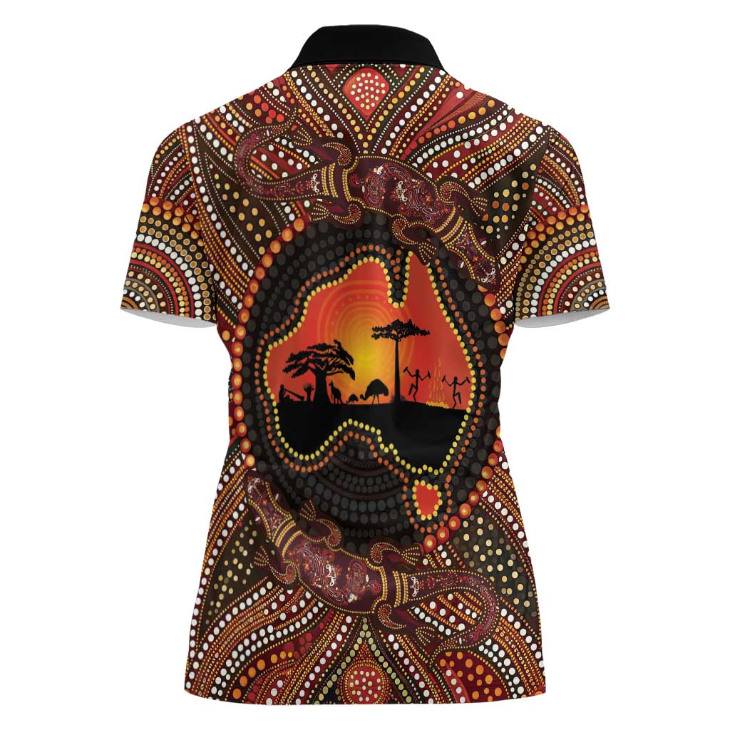 Lizard and Australia Map Women Polo Shirt Aboriginal Dot Painting